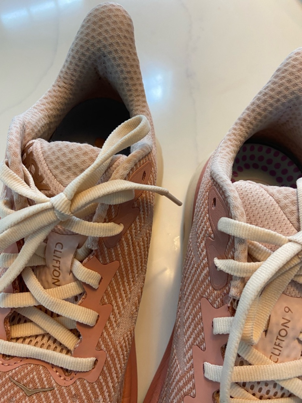 Hoka Clifton Women's Athletic Shoes in Blush Pink and White - Picture 11 of 16